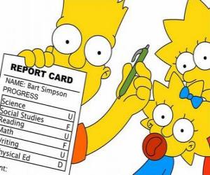 yapboz Bart Simpson okul notları ile kızkardeşlerinin tetikte gözleri önünde